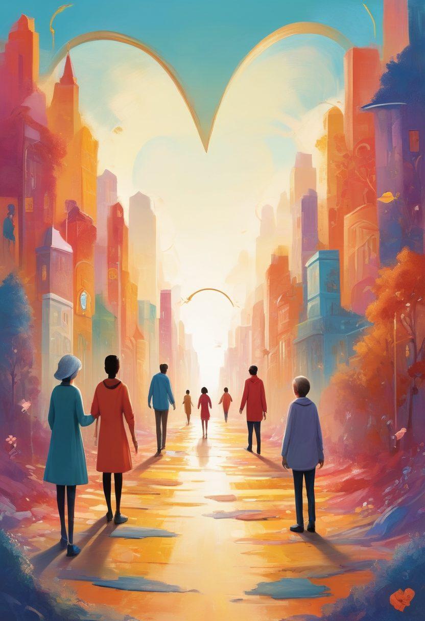 A visual representation of a seamless journey through different life stages, showcasing diverse people from children to seniors, each symbolizing protection and security through streamlined solutions. Include elements like a clear path, layered shields, and icons of technology and care. Use bright, inviting colors to evoke a sense of safety and guidance. Incorporate abstract shapes to represent innovation and progress. painterly style. vibrant colors.